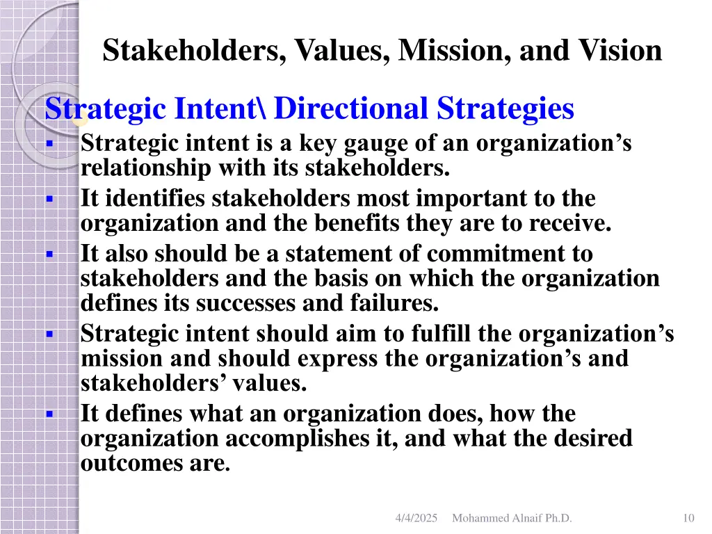 stakeholders values mission and vision 8