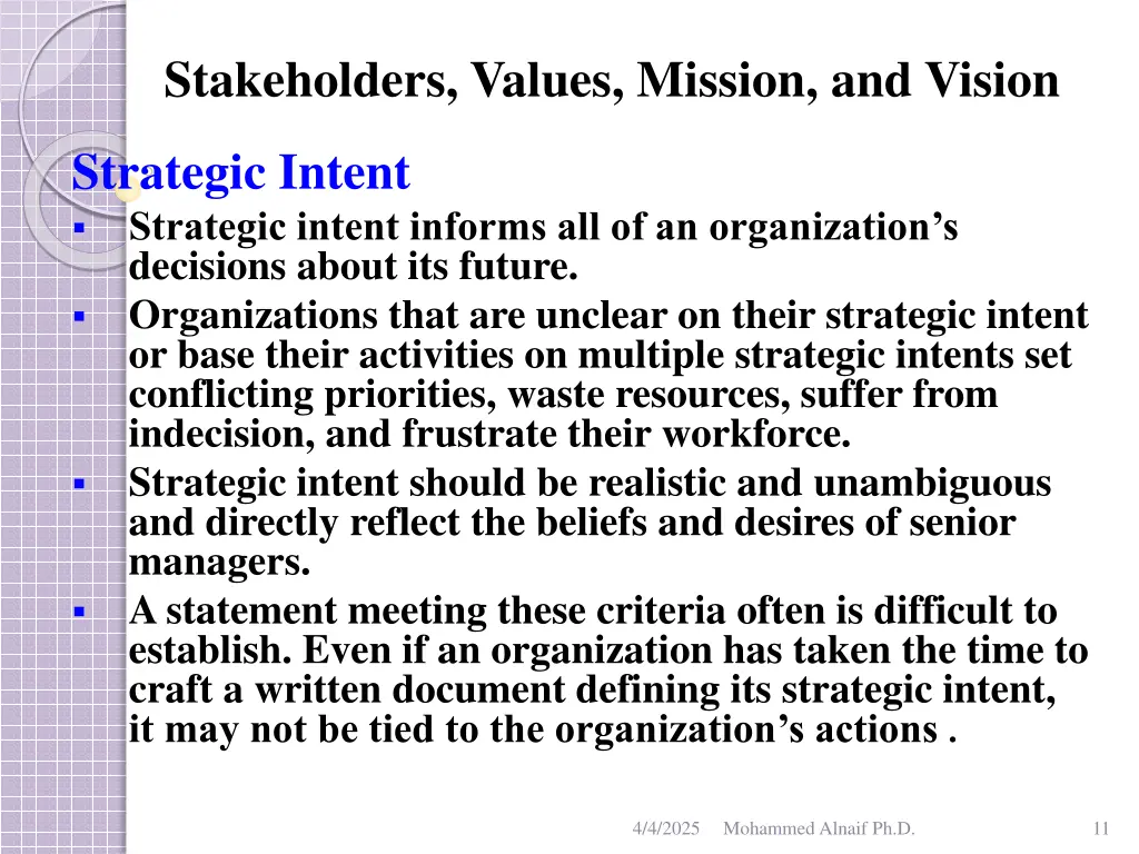 stakeholders values mission and vision 9