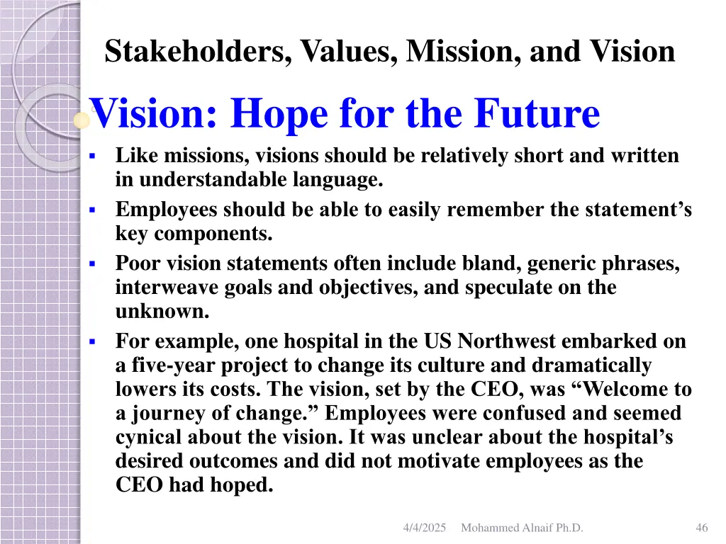 stakeholders values mission and vision vision 3