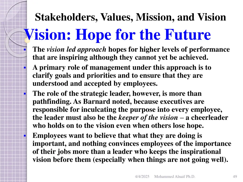 stakeholders values mission and vision vision 6
