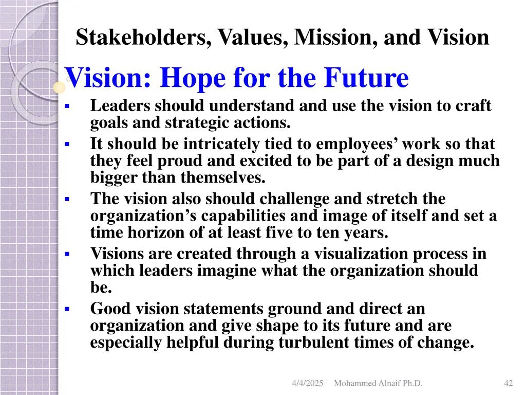 stakeholders values mission and vision vision