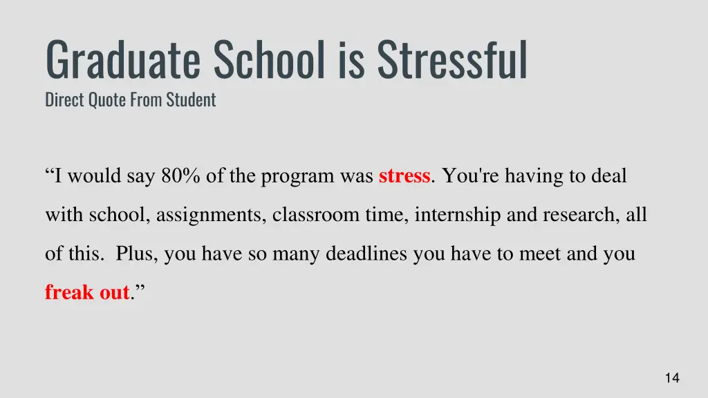 graduate school is stressful direct quote from