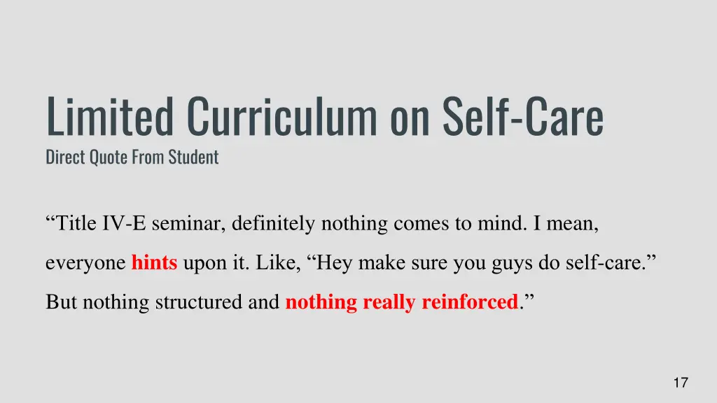 limited curriculum on self care direct quote from 1