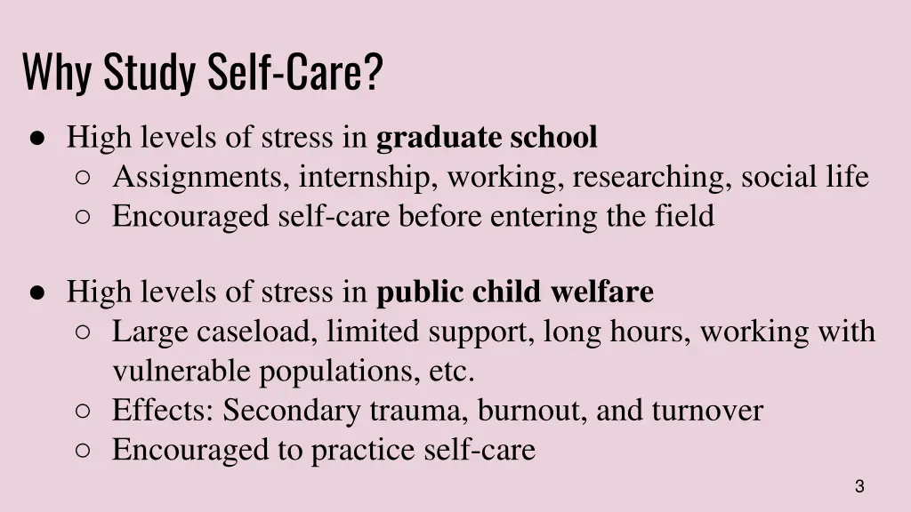 why study self care high levels of stress
