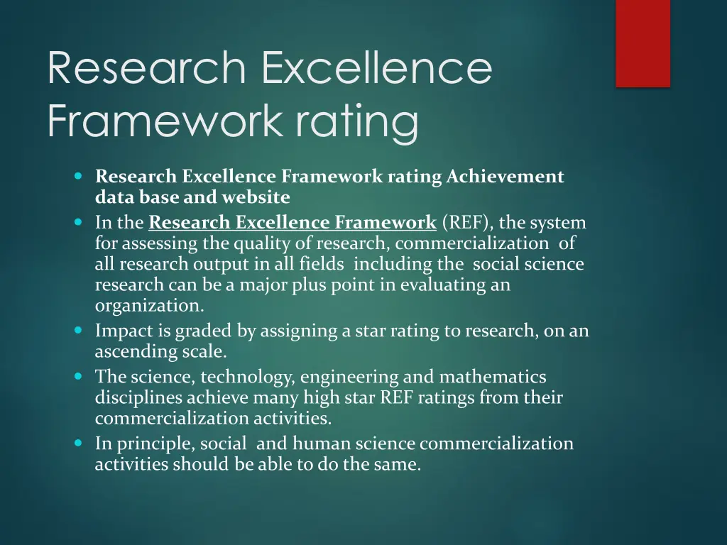 research excellence framework rating
