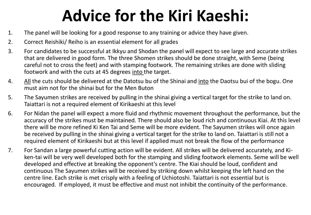 advice for the kiri kaeshi