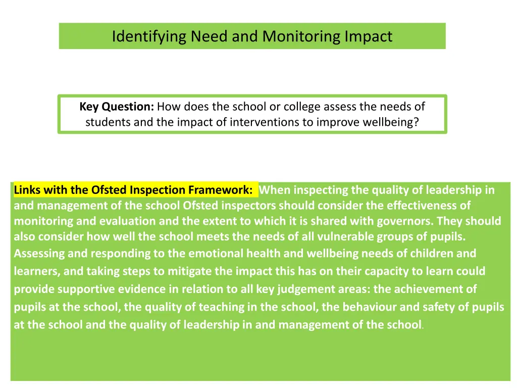 identifying need and monitoring impact