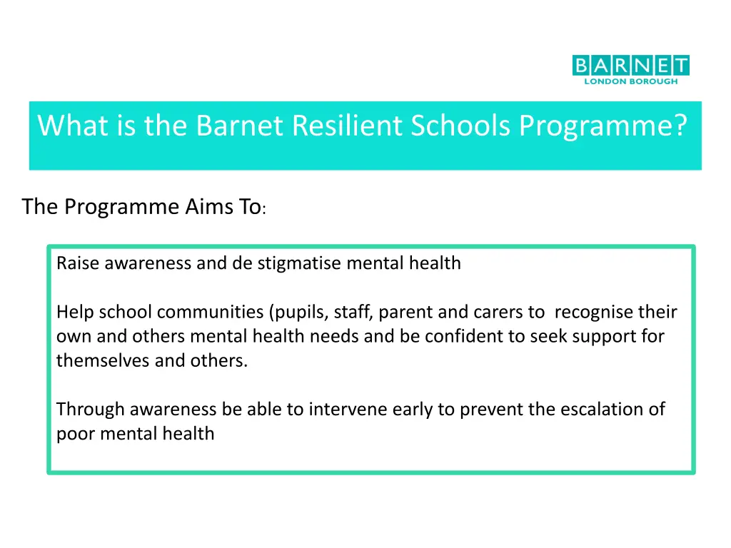 what is the barnet resilient schools programme