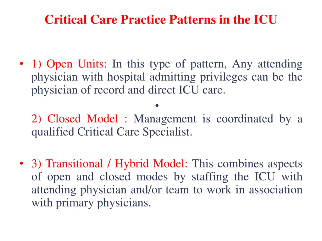 critical care practice patterns in the icu