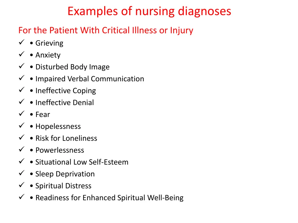 examples of nursing diagnoses