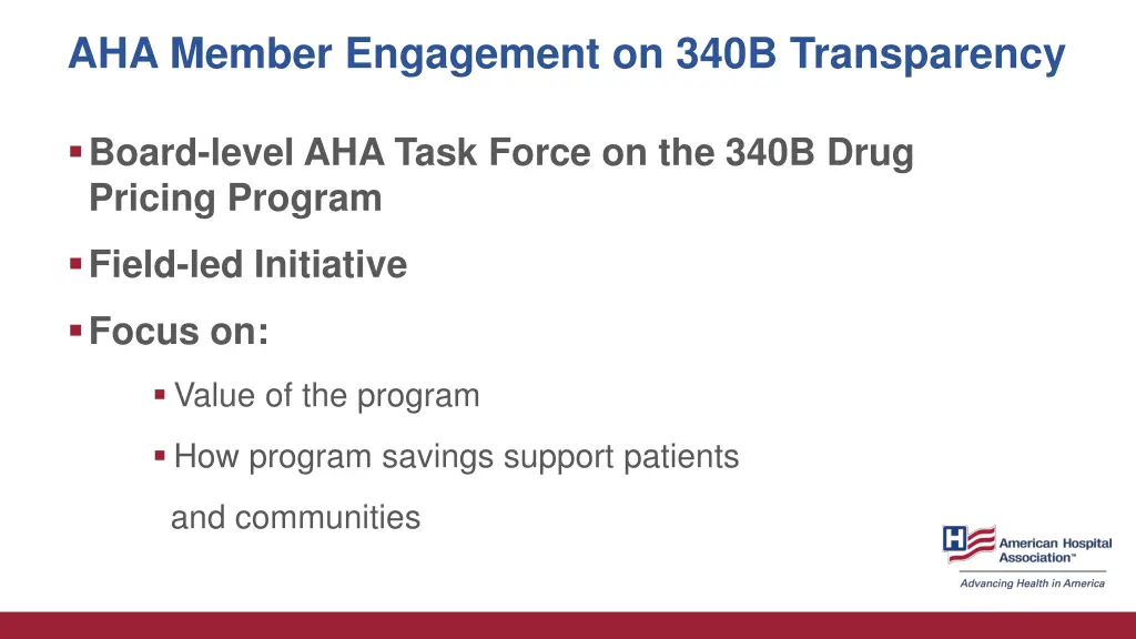 aha member engagement on 340b transparency