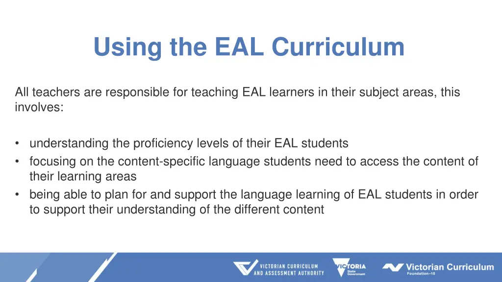 using the eal curriculum