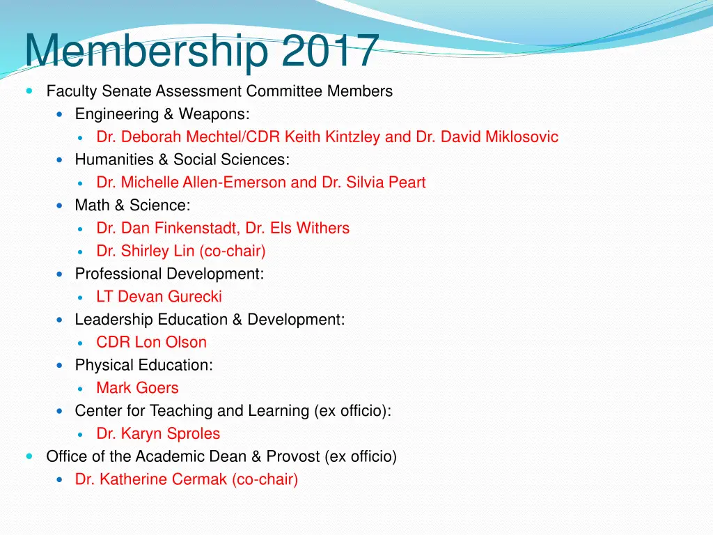 membership 2017 faculty senate assessment