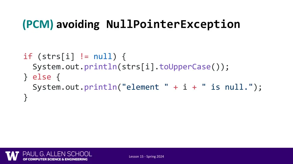 pcm avoiding nullpointerexception