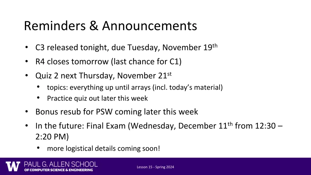 reminders announcements