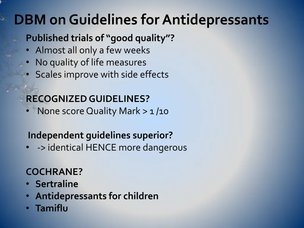 dbm on guidelines for antidepressants