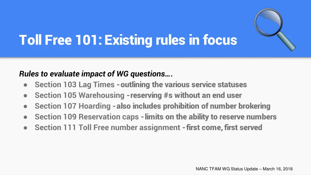 toll free 101 existing rules in focus