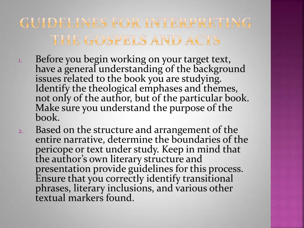guidelines for interpreting the gospels and acts