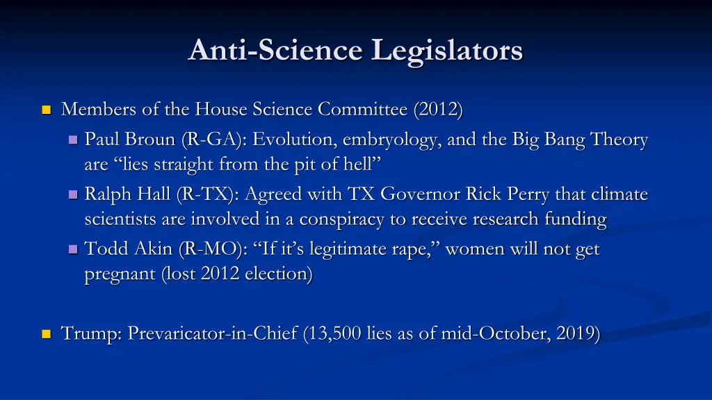 anti science legislators