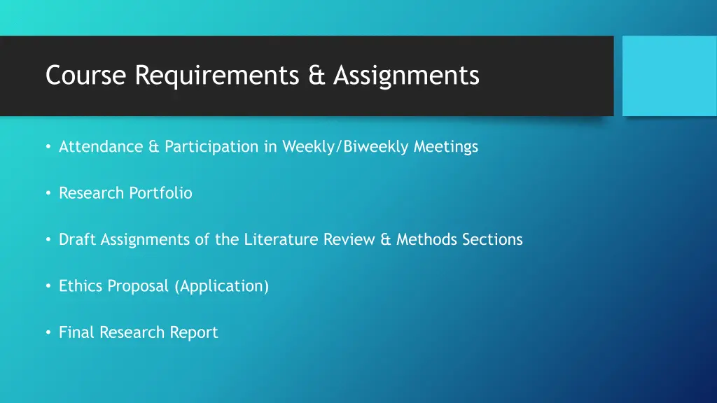 course requirements assignments