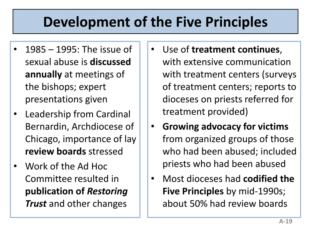 development of the five principles