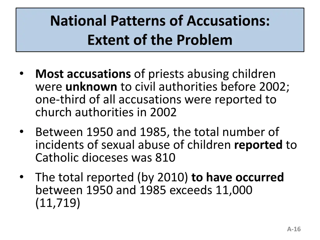 national patterns of accusations extent