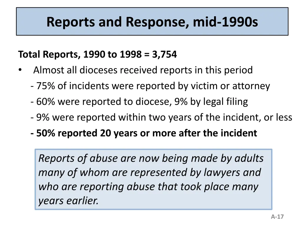 reports and response mid 1990s