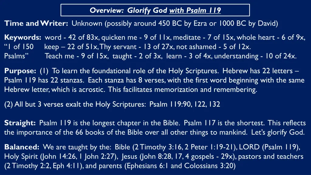 overview glorify god with psalm 119