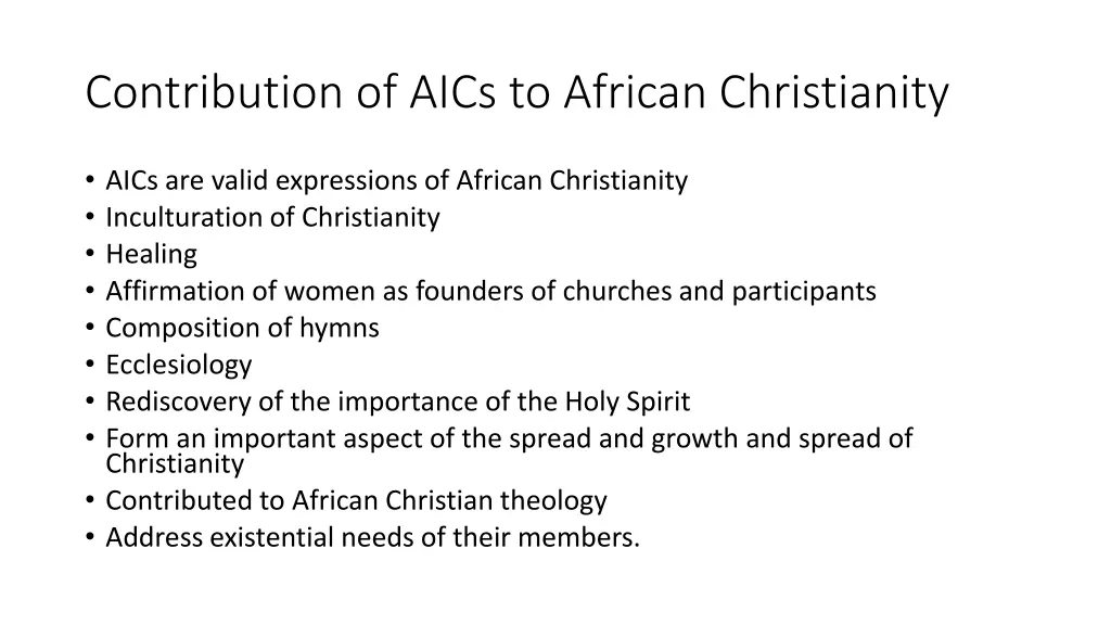 contribution of aics to african christianity