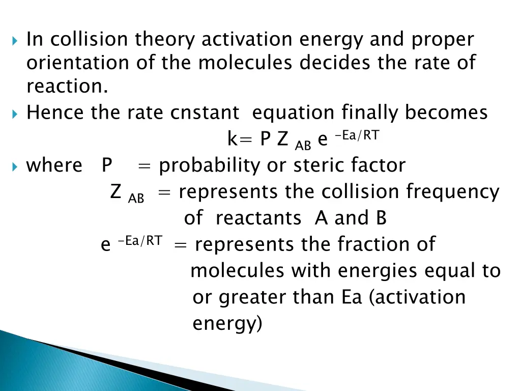 in collision theory activation energy and proper