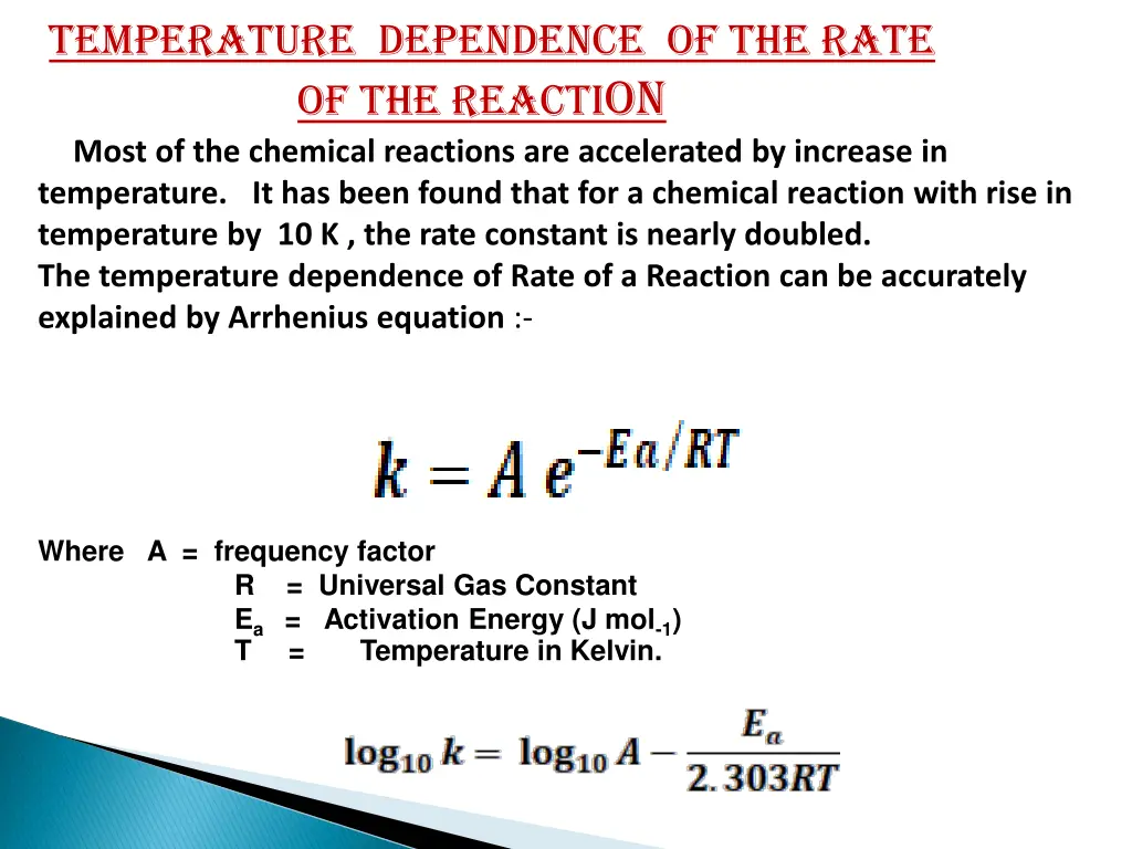 temperature dependence of the rate of the reacti