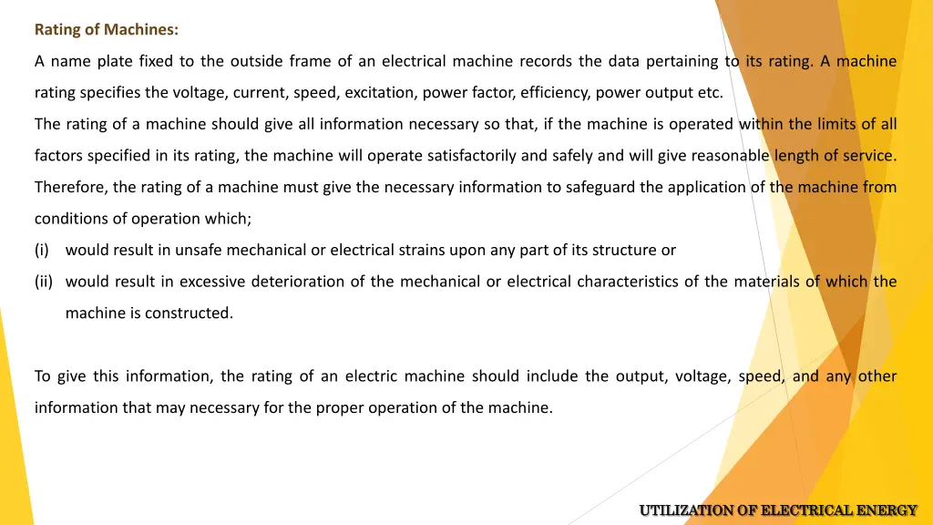rating of machines