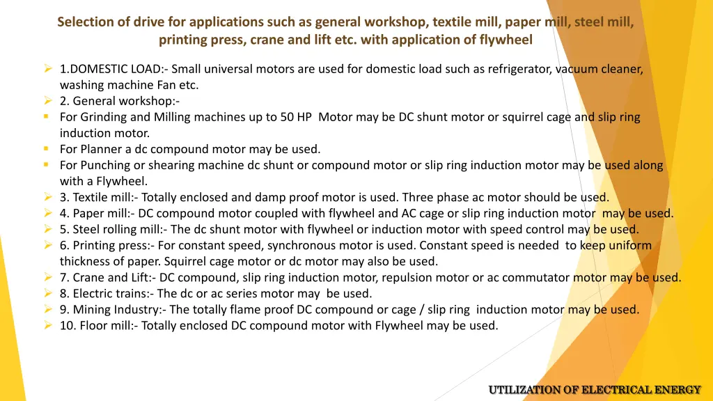 selection of drive for applications such