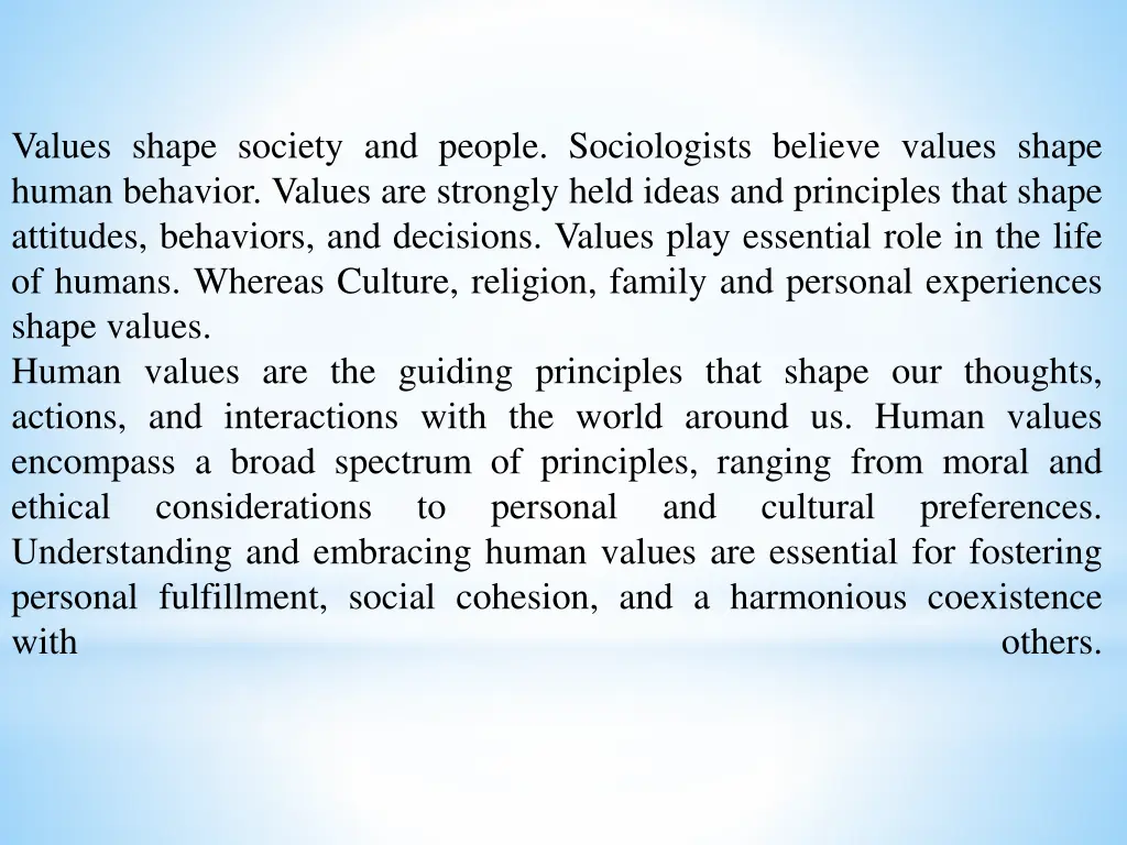 values shape society and people sociologists
