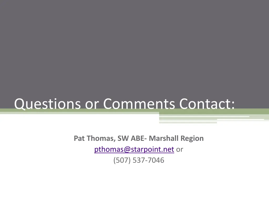 questions or comments contact