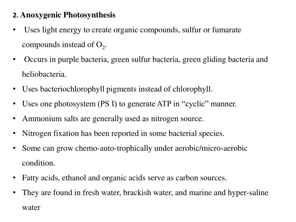 2 anoxygenic photosynthesis