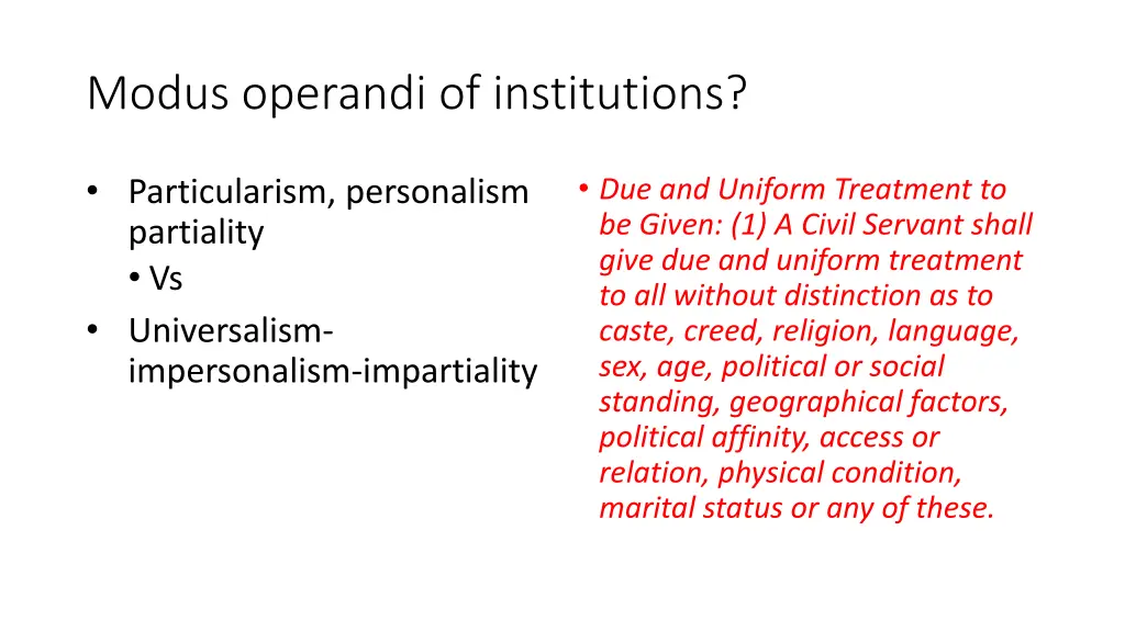 modus operandi of institutions