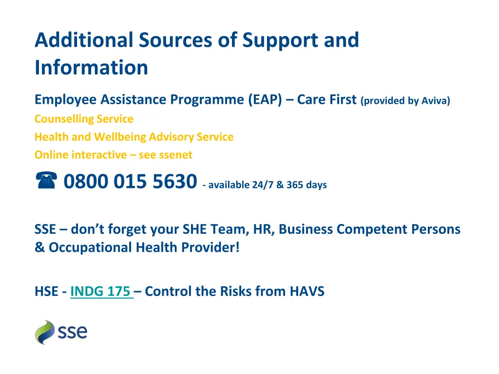 additional sources of support and information