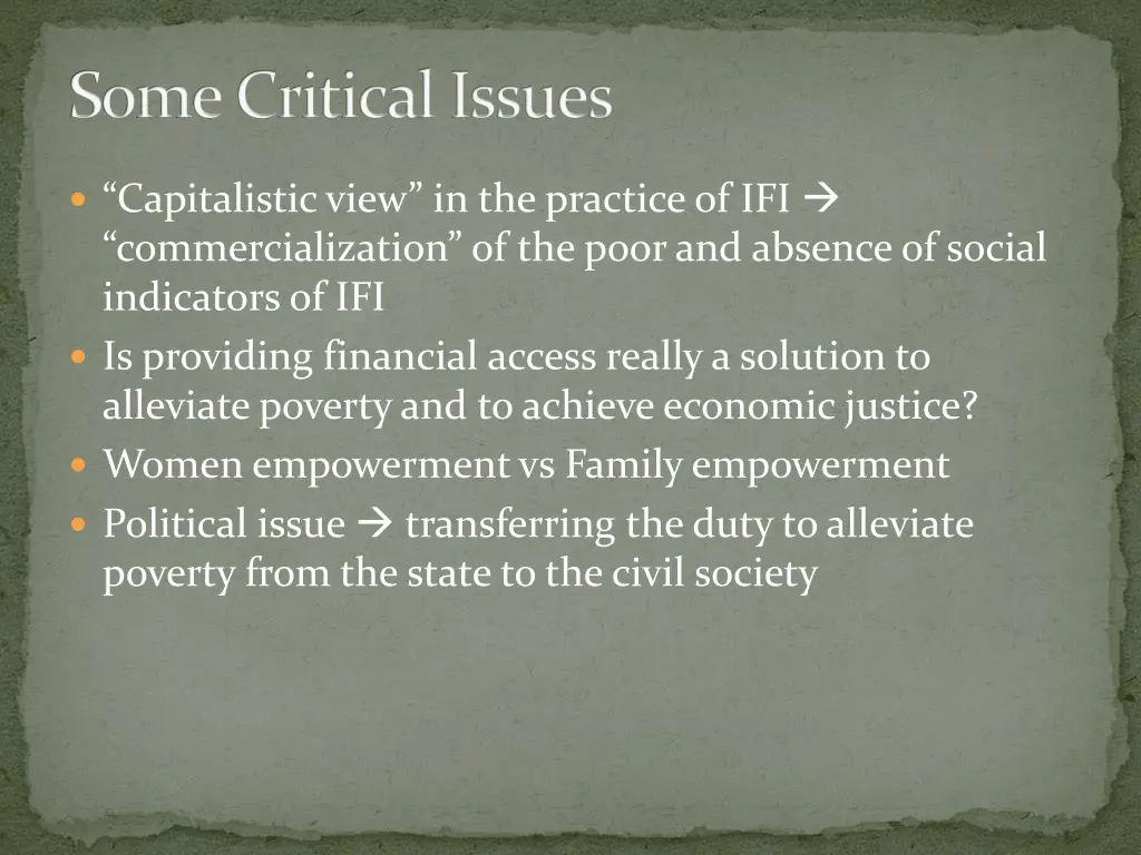 some critical issues
