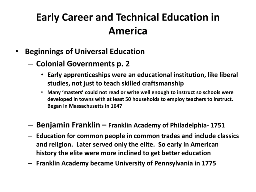early career and technical education in america 1