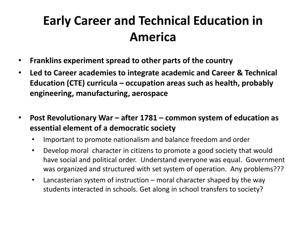 early career and technical education in america 2