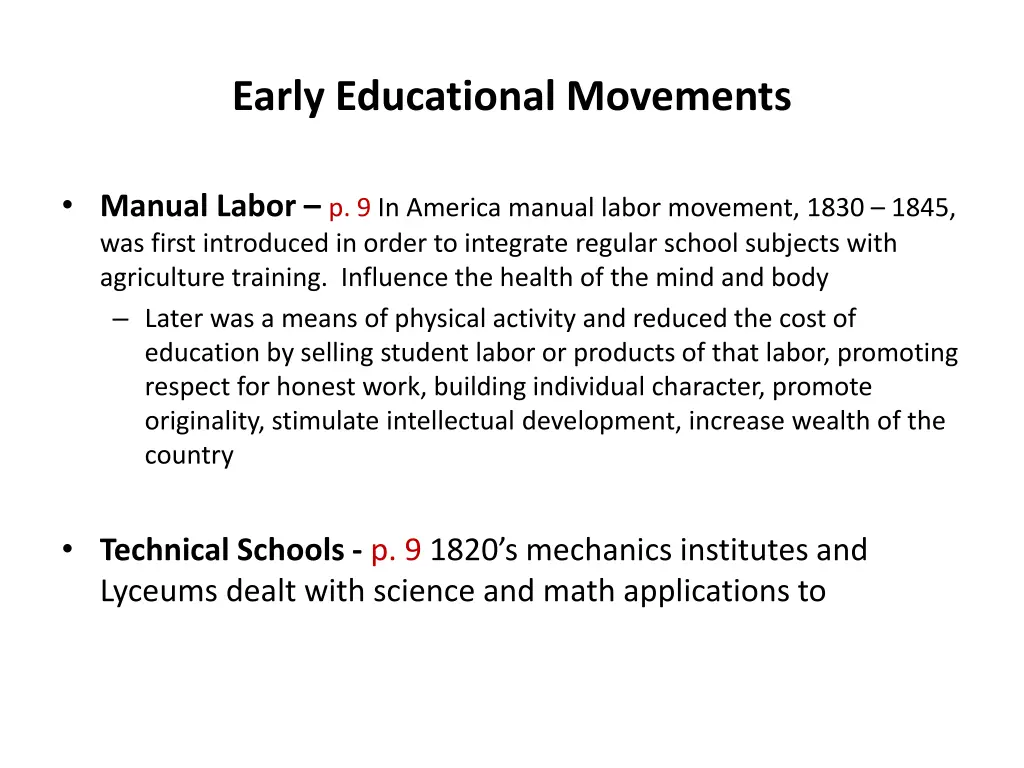 early educational movements 1