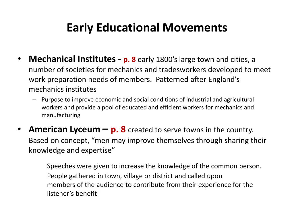 early educational movements