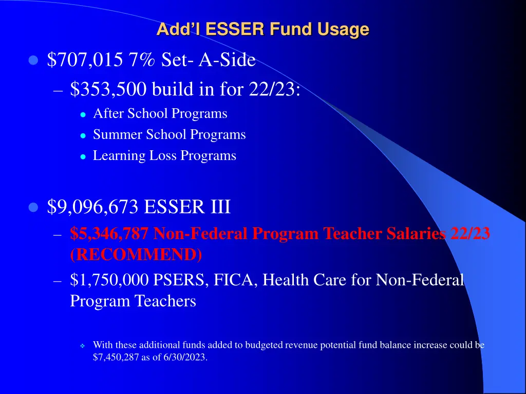 add l esser fund usage