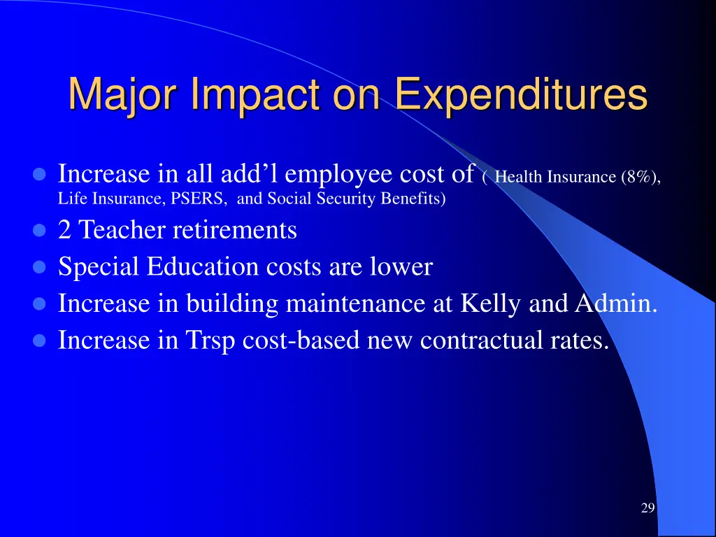 major impact on expenditures