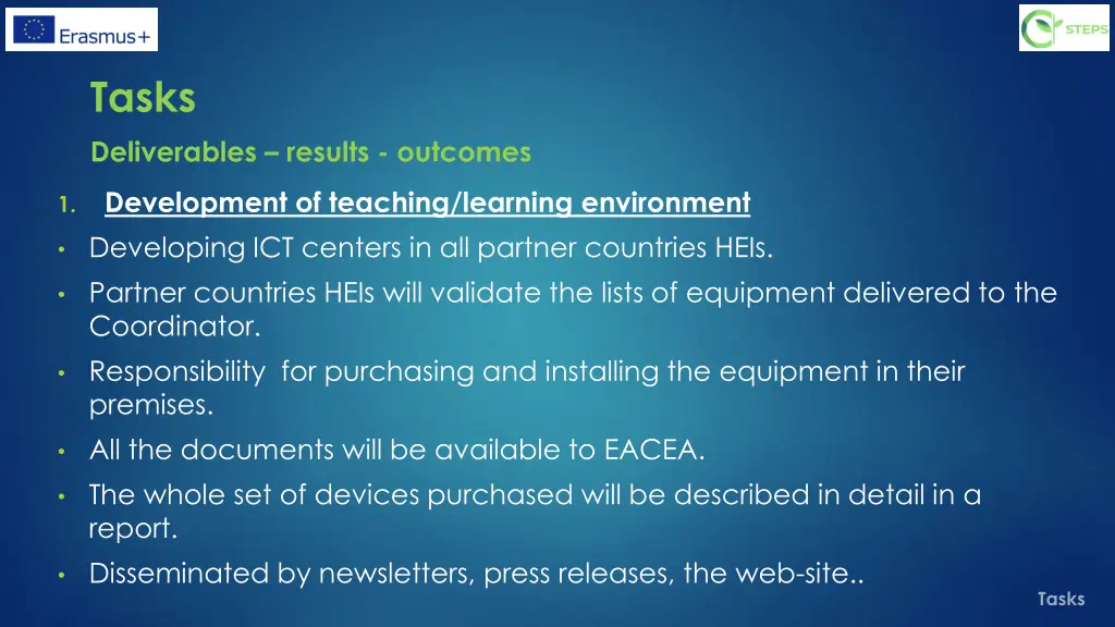 tasks deliverables results outcomes
