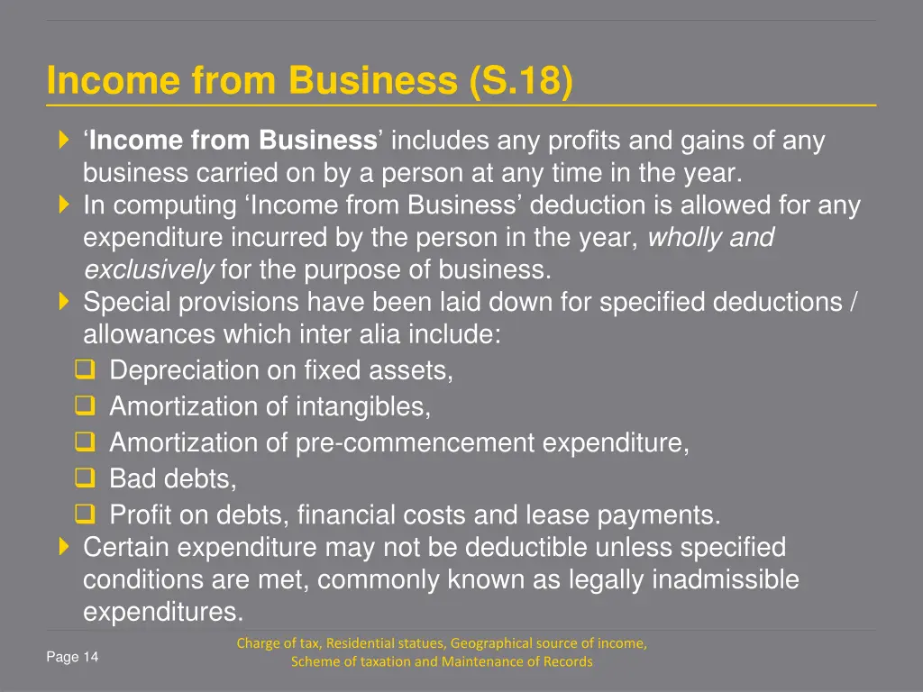 income from business s 18
