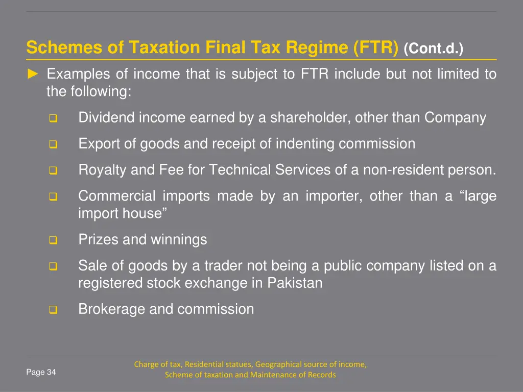 schemes of taxation final tax regime ftr cont d