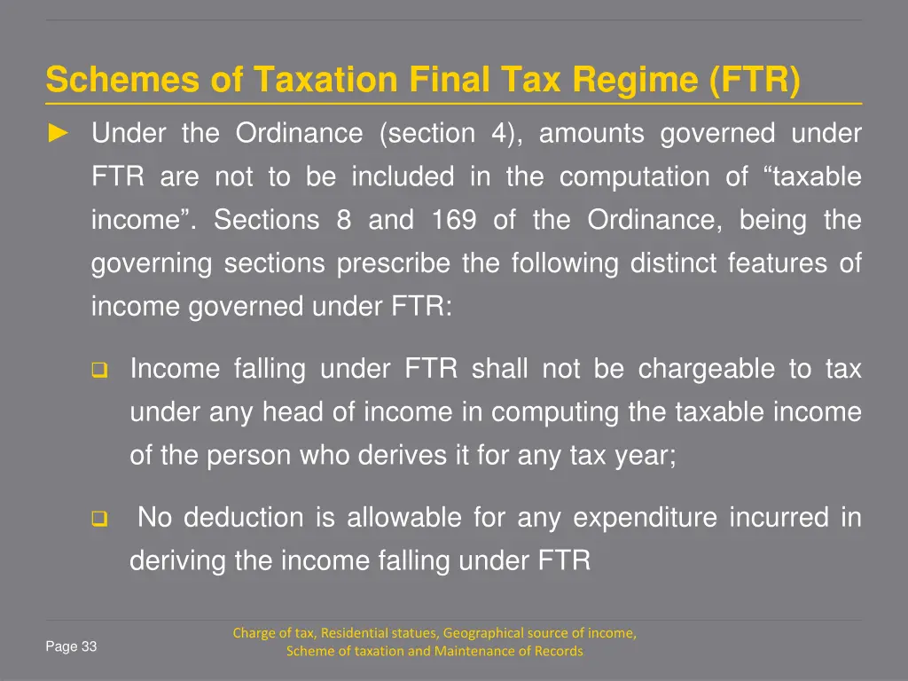 schemes of taxation final tax regime ftr
