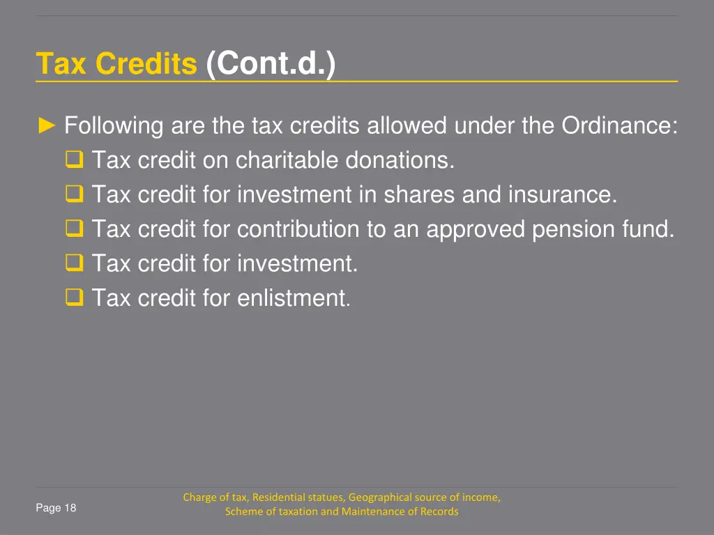 tax credits cont d